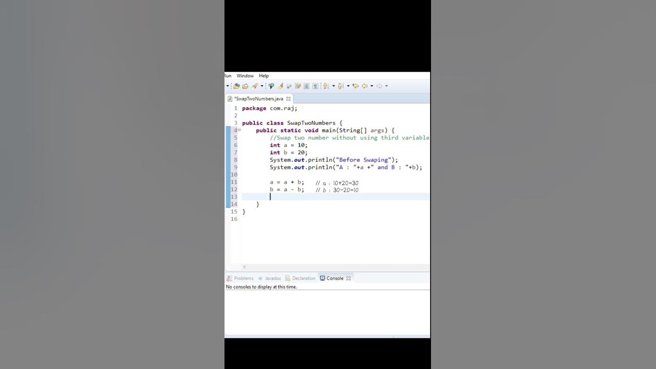 Java Swap two Numbers without using third variable - YouTube