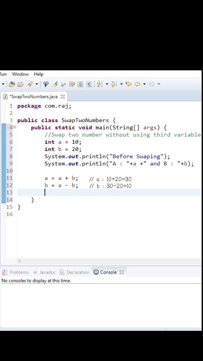 Java Swap two Numbers without using third variable - YouTube