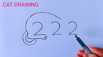 Easy Cat Drawing With 222 Number | Cat Drawing Step By Step | Cat Drawing Easy