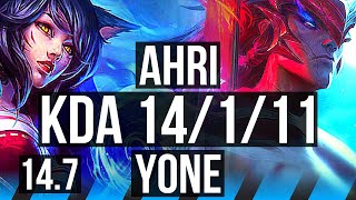 AHRI vs YONE (MID) | 14/1/11, Legendary, 400+ games | BR Diamond | 14.7