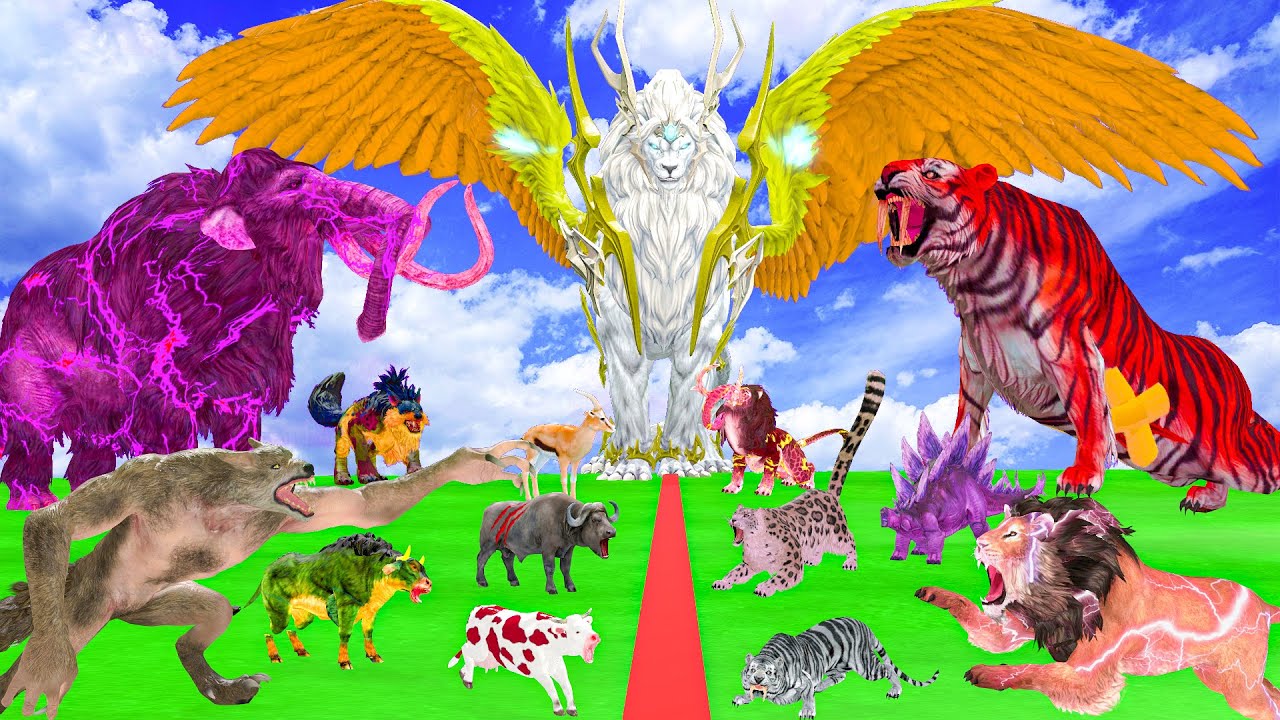 5 giant baby elephants fight giant tigers fight 5 giant lions save woolly mammoth