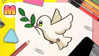 COMO DIBUJAR LA PALOMA DE LA PAZ KAWAII - Dibujo paso a paso - Dibuja una paloma facil