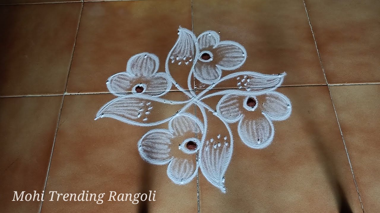 simple flower rangoli (6*2*2) | easy pulli kolam | daily rangoli ...