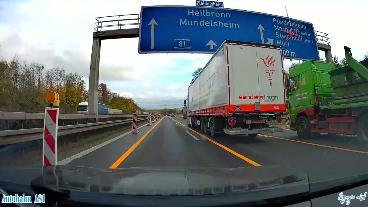 Autobahn Drive - A81 From Stuttgart-Zuffenhausen to Würzburg - Germany
