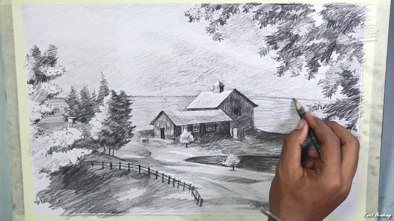 How to draw easy pencil sketch scenery - YouTube