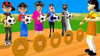 Scary Teacher 3D vs Squid Game Kick Ball Into Goal and Honeycomb Candy Shapes 5 Times Challenge screenshot 4