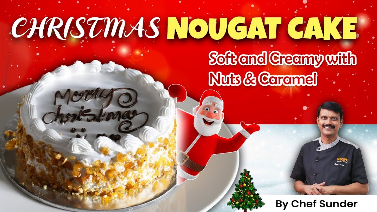 Рождественский нуга-торт | Легкий бисквит и слои нуги из кешью