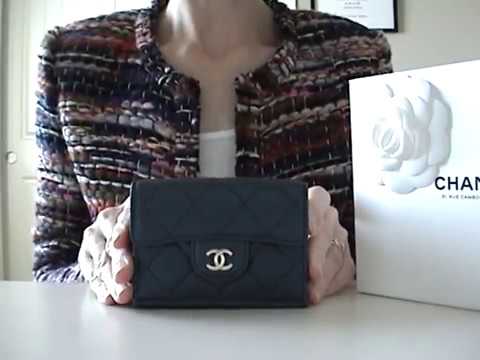 Chanel Classic Quilted Tri Fold Compact Wallet Navy Caviar