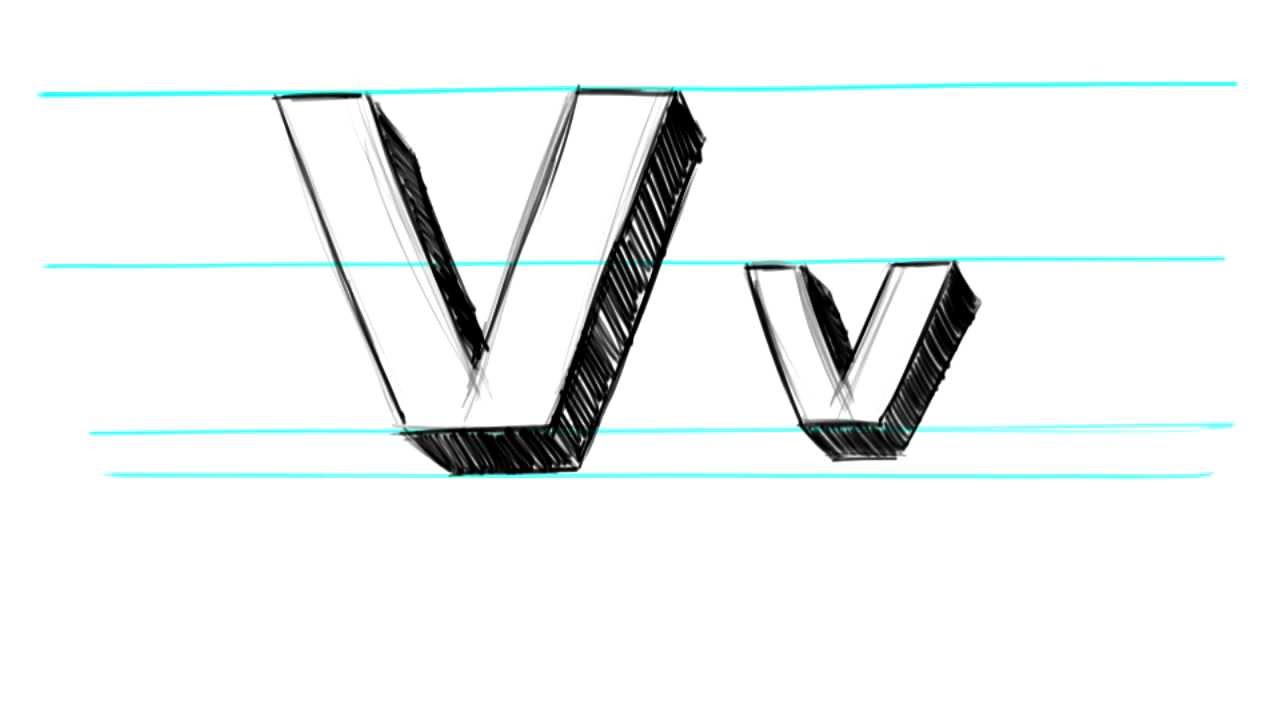 How to Draw 22D Letters V - Uppercase V and Lowercase v in 22 Seconds