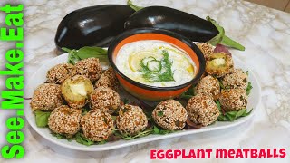 How to make eggplant meatballs coated with sesame seeds.