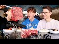 British Uni Students try Authentic Korean Beef BBQ at a Meat Market!!