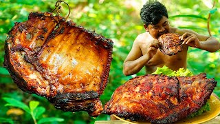 Wilderness Cooking Skill | How To Make Easy Pork Ribs Recipe - Eating Rib Pork In Bamboo Forest.