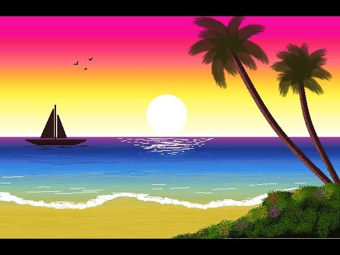 How to draw a sunset using rainbow colors with Gradient effect in MS Paint