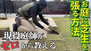 芝をキレイに張るツボとコツを現役庭師が実践しながら手取り足取り教えます。【芝生の張り方解説動画】