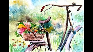 bicycle basket flowers painting watercolor paint david
