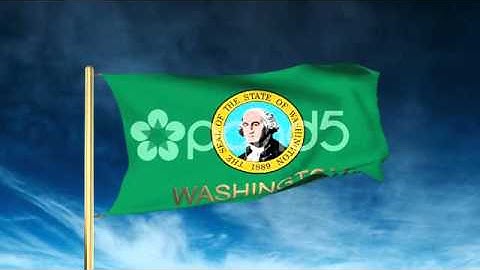 Washington Flag Slider Style With Title. Waving In The Wind With Cloud