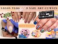 SALON VLOG// velvet nails, candy cane glazed nails, and abstract nails