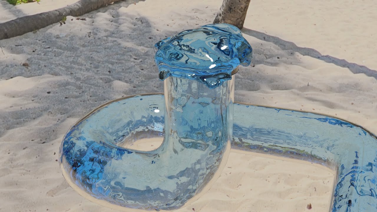 Blender Mantaflow Fluid Water Simulation Through 3d Glass Pipe Tube 60fps Blender 2 91 Youtube