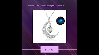 Fashion Moon Natural Glowing Stone Healing Necklace Women Gift Charm Luminous Pendant Necklace Je...