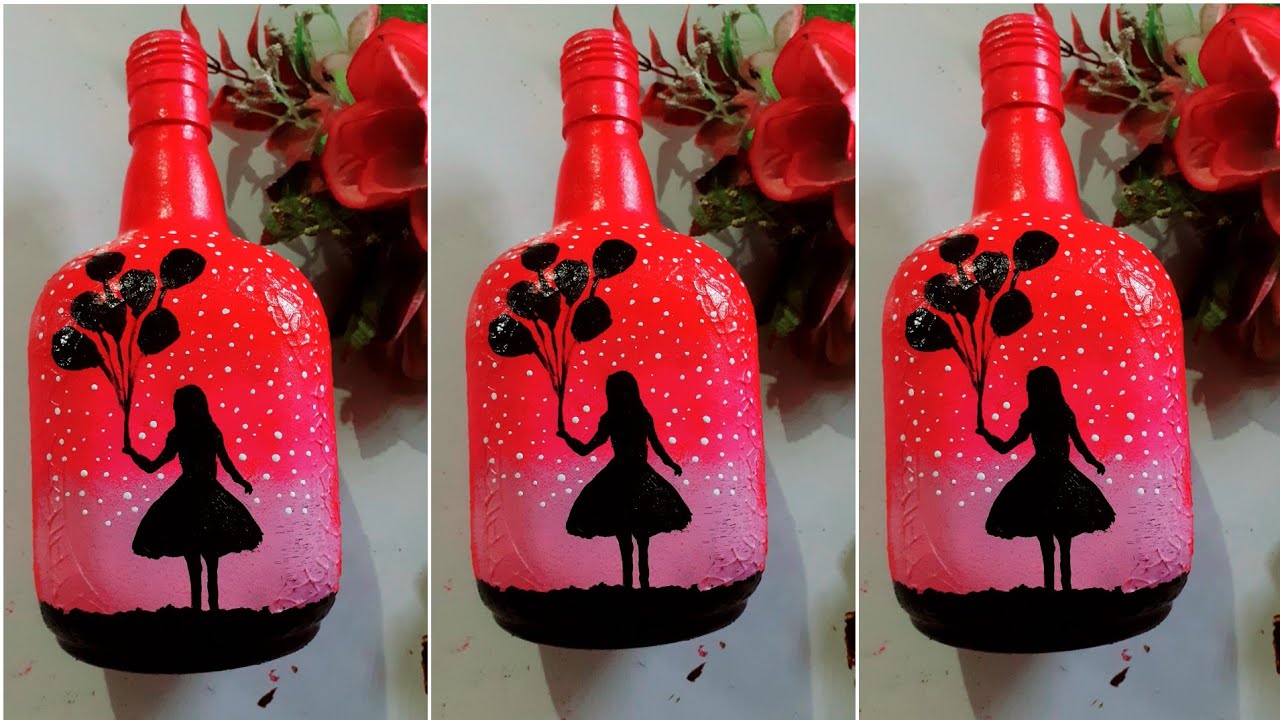 BOTTLE PAINTING / BALLOON GIRL ON BOTTLE - YouTube