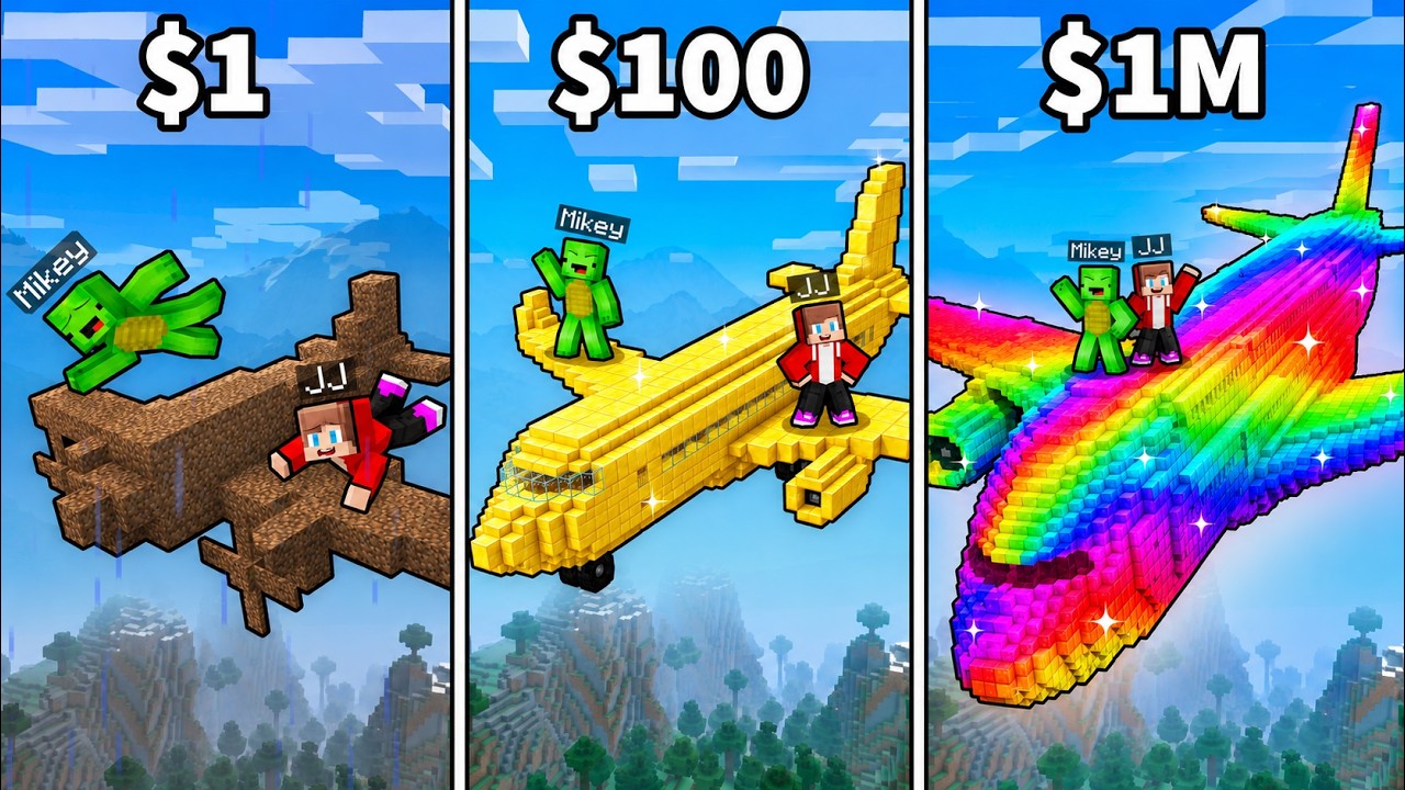 JJ and Mikey: From $1 AIRPLANE to $1,000,000 AIRPLANE in Minecraft! (Maizen)