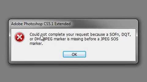 How to Fix  "SOFn, DQT, or DHT JPEG maker is missing before a JPG SOS marker"