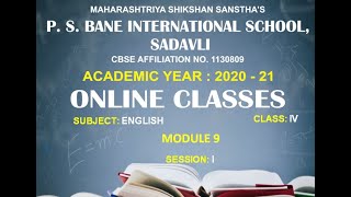CLASS 4TH SUBJECT ENGLISH MODULE 9 SESSION 1
