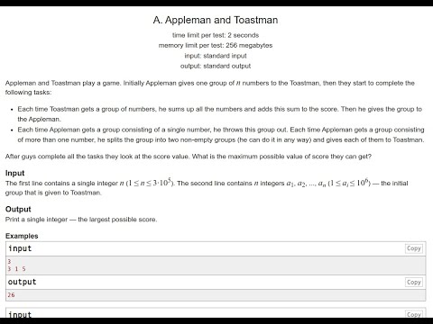 Appleman and Toastman || Codeforces Solution