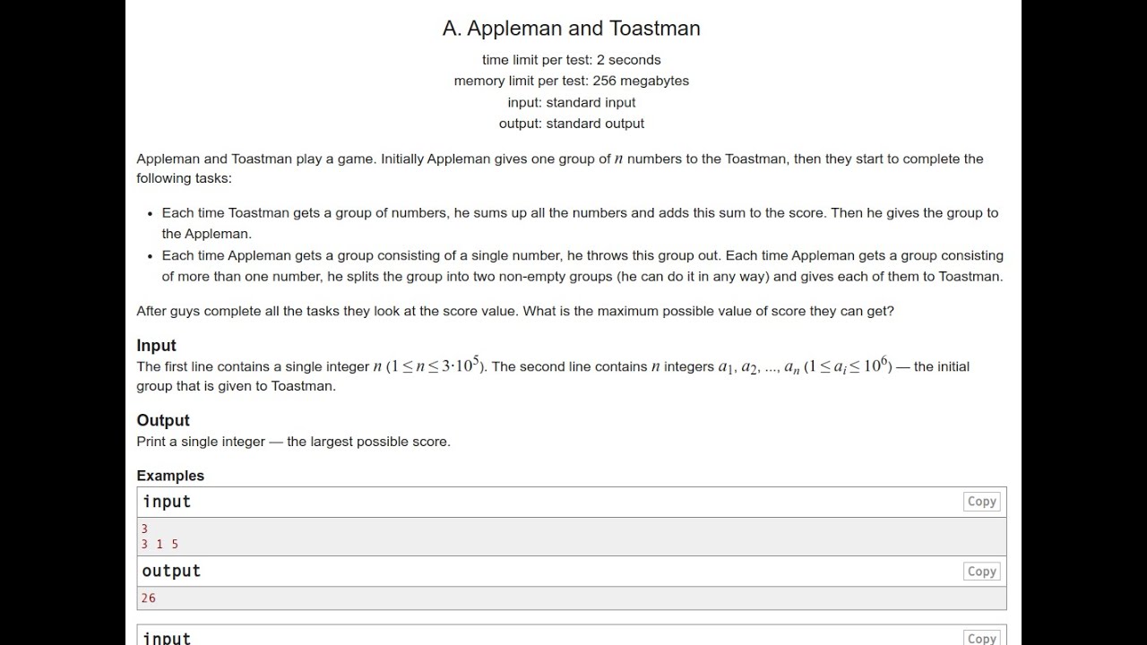 Appleman And Toastman Codeforces Solution YouTube Appleman and toastman codeforces solution youtube