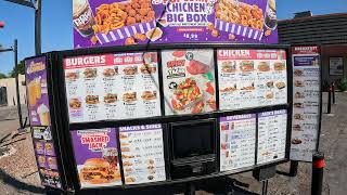 Jack in the Box Drive Thru, Popcorn Chicken Small Box & Onion Rings, Main St, Brawley, California