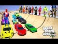 Spiderman Cars Challenge On Rampa With Superheroes Hulk, Batman, Iron man, Wonder woman - GTA V MODS