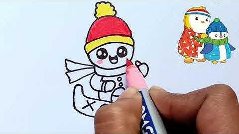 How to draw Snowman Snowboarding  | Easy Drawing for kids