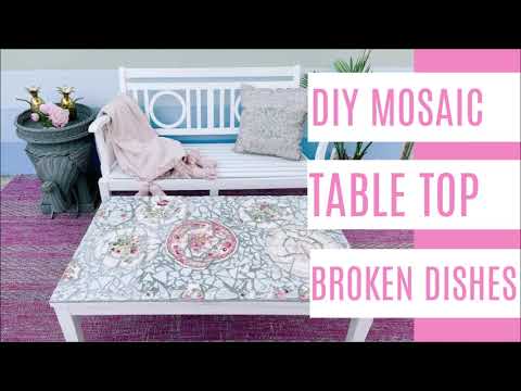 how to make a diy mosaic table top with broken dishes