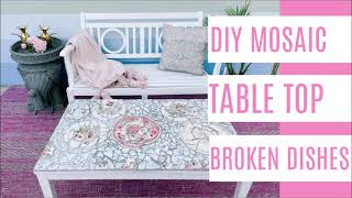 how to make a diy mosaic table top with broken dishes