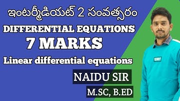 INTERMEDIATE 2B ( DIFFERENTIAL EQUATIONS) - AP & TS INTER || LINEAR DIFFERENTIAL EQUATIONS|| 7MARKS