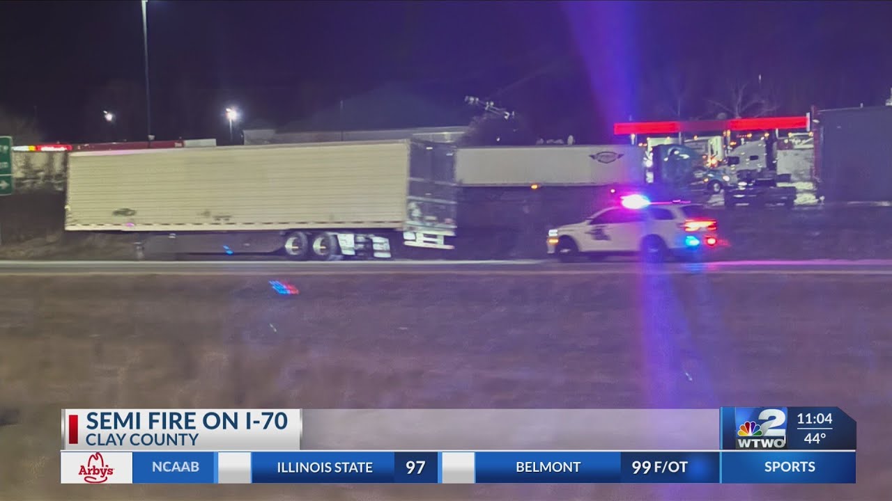 Semi-trailer catches fire on I-70 ramp - YouTube