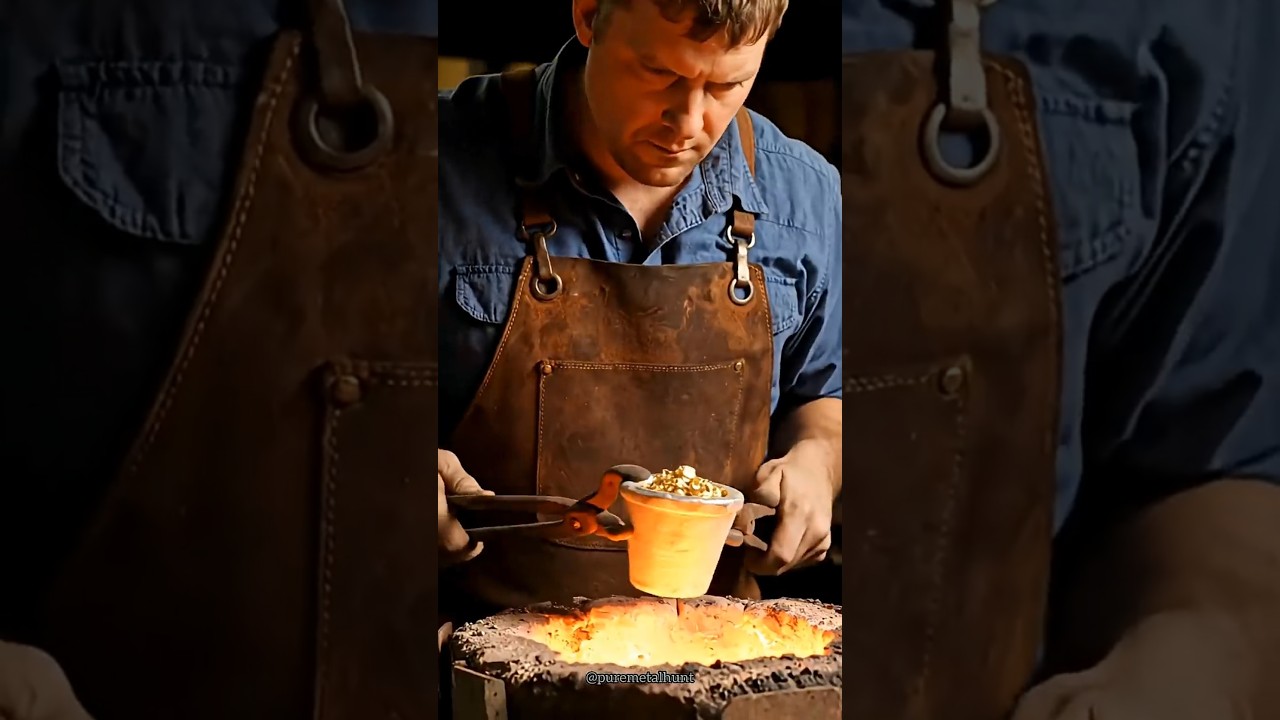 🔨Extracted🔥 gold from quartz rock and melted it into a round gold bar! 💛🔥 