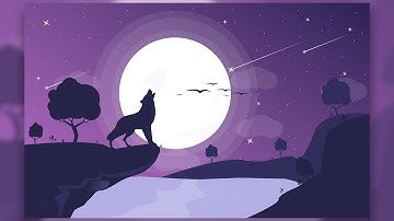 Night Scene Vector Illustration With Wolf Silhouette Moonlight | Adobe Illustrator Tutorial