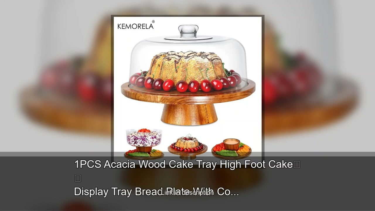1PCS Acacia Wood Cake Tray High Foot Cake Display Tray Bread Plate With Cover Transparent Glass