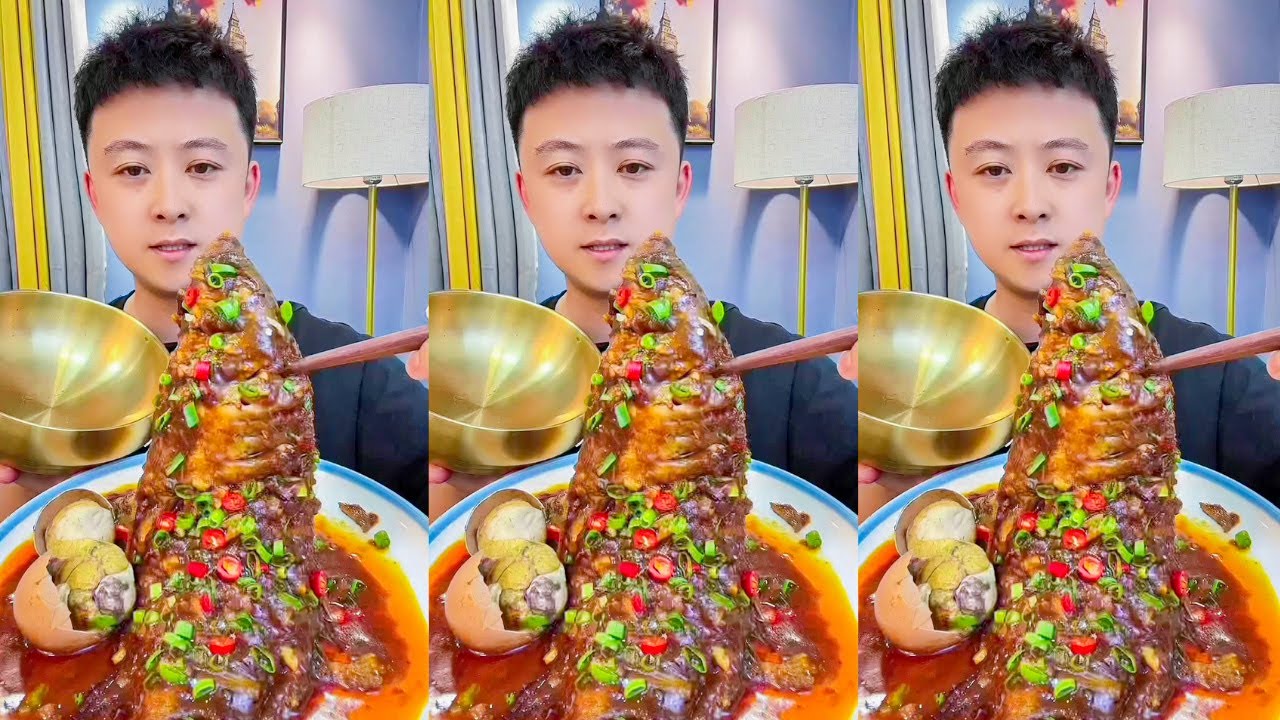 Chinese Food Compilation Eating Show Braised Crucian Carp Spicy, Braised lamb Head With Spicy Sauces