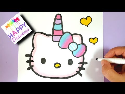 HOW TO DRAW CUTE UNICORN HELLO KITTY EMOJI EASY