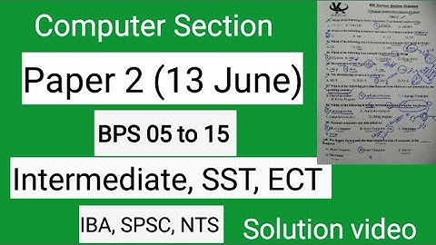 Intermediate category Paper 2 Solution video (Computer Section) IBA, STS, SST and SPSC test prep