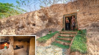 Dig the cliff to build secret hidden underground villa house