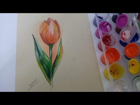 طريقة رسم وردة بالرصاص وتلوينها بالألوان المائية