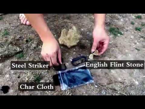 PSKOOK Steel fire Striker English Flint Stone Char Cloth Pocket Bellows Emergency Tinder Jute Carry Bag