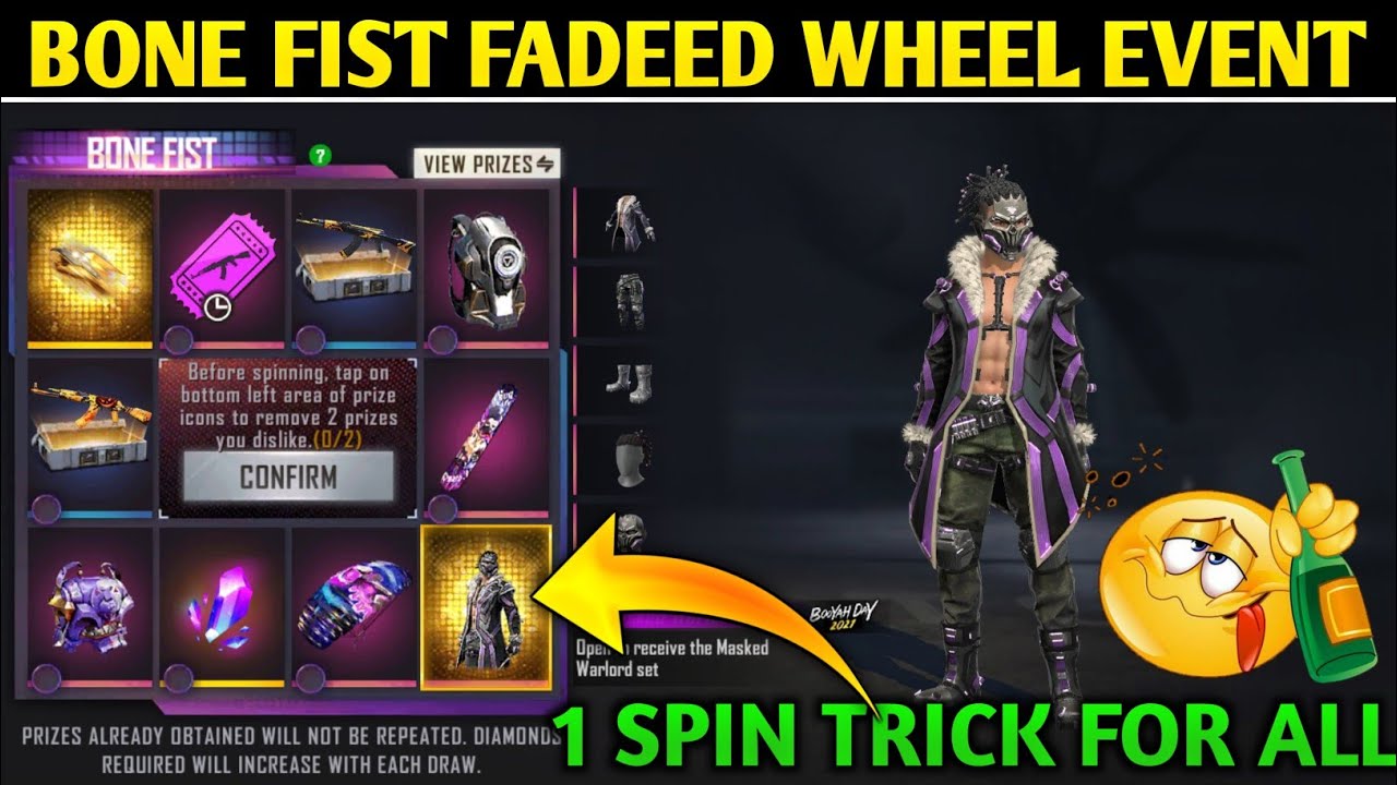 BONE FIST FADEED WHEEL EVENT | 1SPIN TRICK FOR NEW FADEED WHEEL | MASKED WARLORD BUNDLE FADEED WHEEL