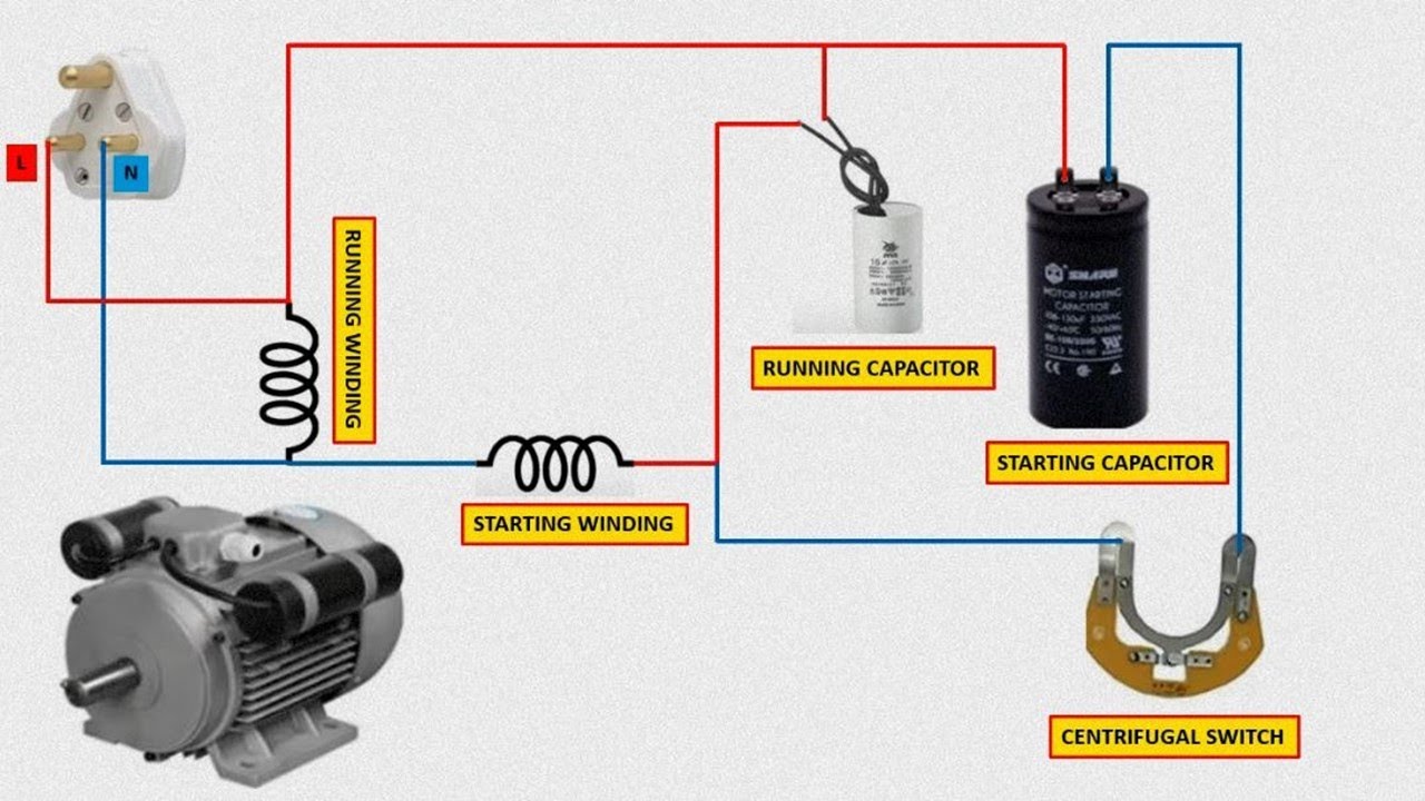 single phase motor connection with 2 capacitor | single phase motor ...