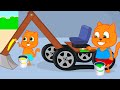 Cats Family in English - Coloring The Excavator Cartoon for Kids