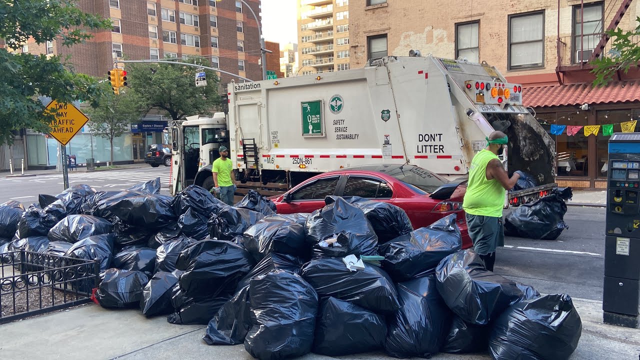 DSNY Garbage Truck vs. Massive Trash Bag Pile YouTube