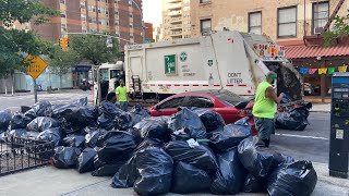 DSNY Garbage Truck vs. Massive Trash Bag Pile